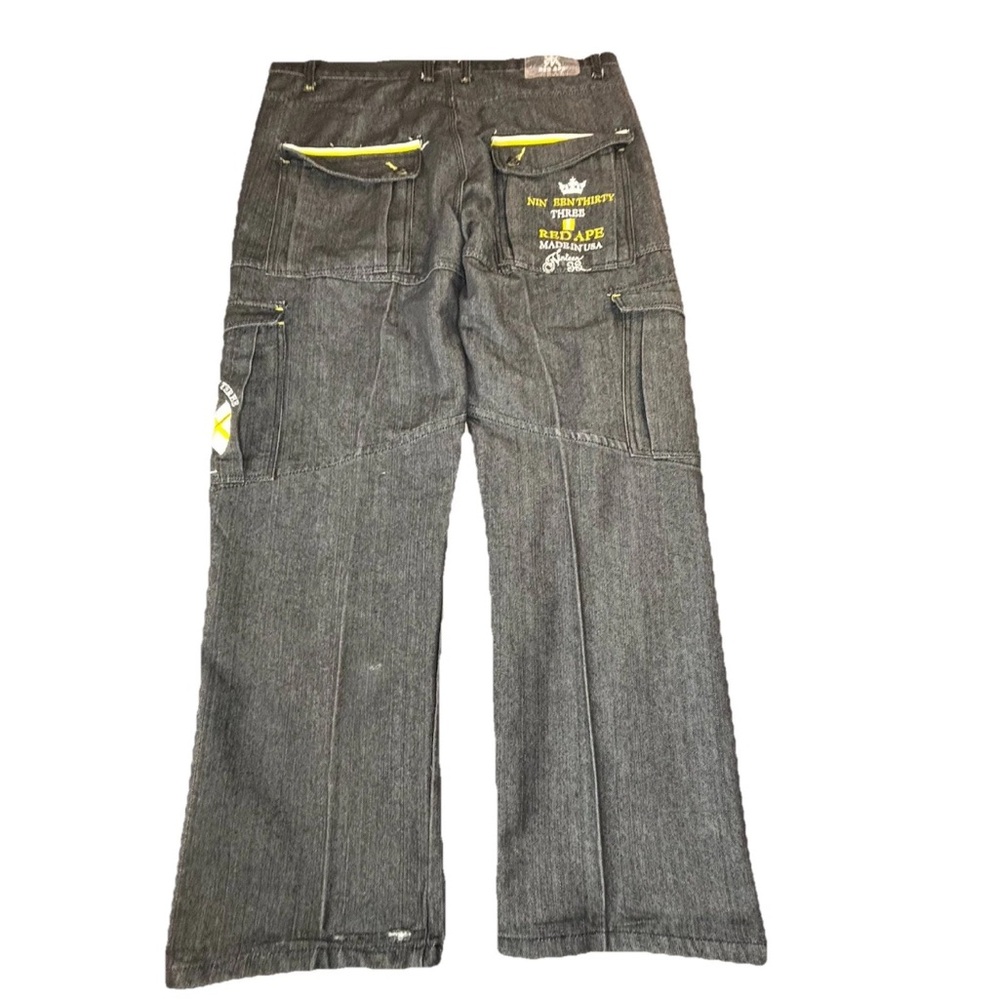Vintage Y2k Red Ape Jeans 38x31 Baggy Wide Leg Cargo Hip Hop Embroidered Pockets